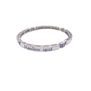 Antique Silver Engraved Verse Matthew 19:26 Stretch Bracelet